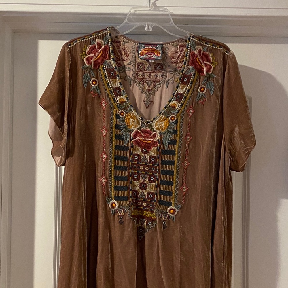 Johnny Was velvet top with Embroidery